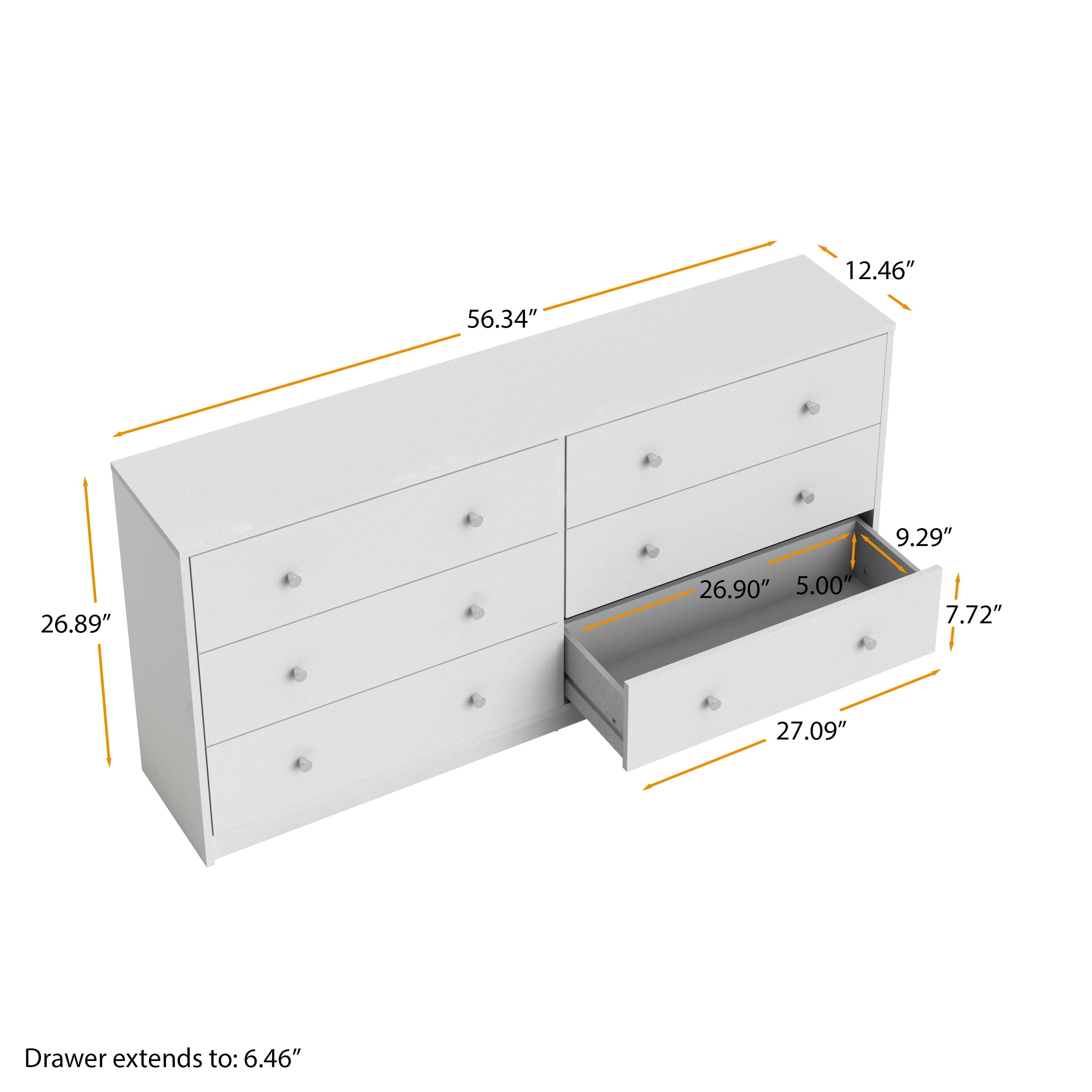 Studio 6 Drawer Double Dresser, White