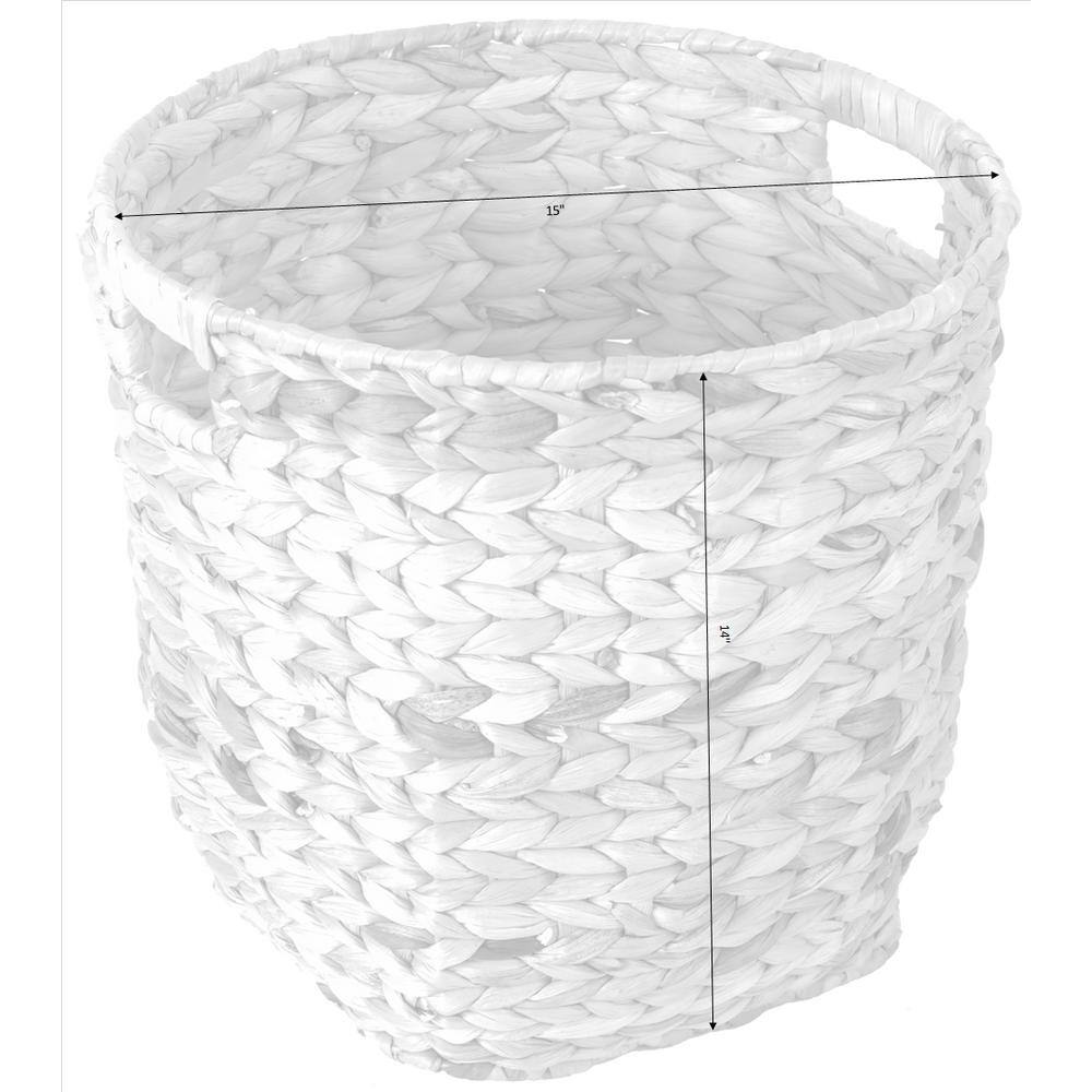 Vintiquewise Water Hyacinth Large Round Wicker Wastebasket with Cutout Handles QI003363.L