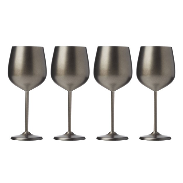 Cambridge Silversmiths Set Of 4 18oz Stainless Steel Wine Glasses Black