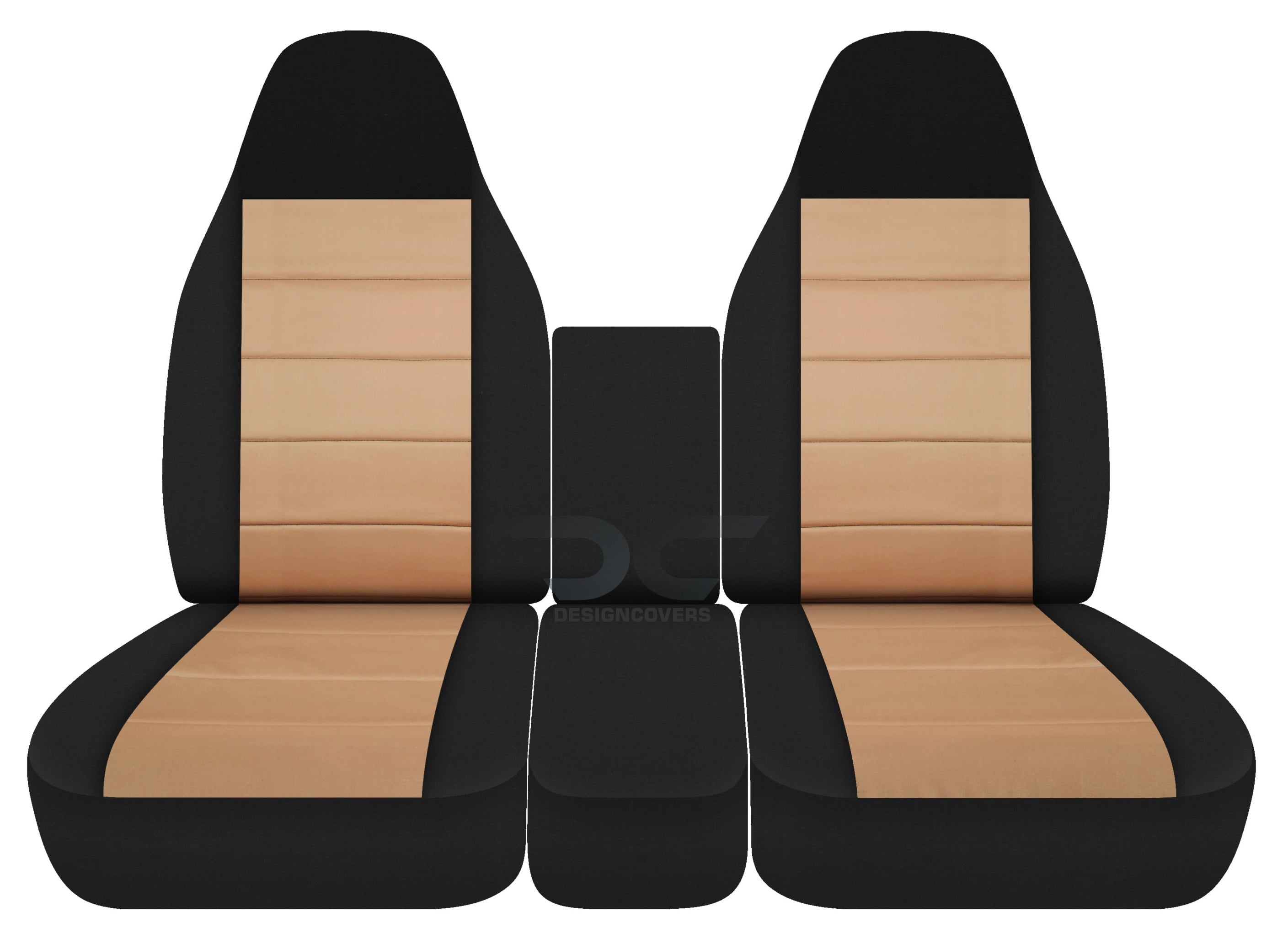 T330-Designcovers Compatible with 1994-2002 (2nd Gen) Dodge Ram Two-Tone Truck Seat Covers (Front 40/20/40 Split Bench) w Integrated Seat belt and Console Cover: Black and Tan - Front Set