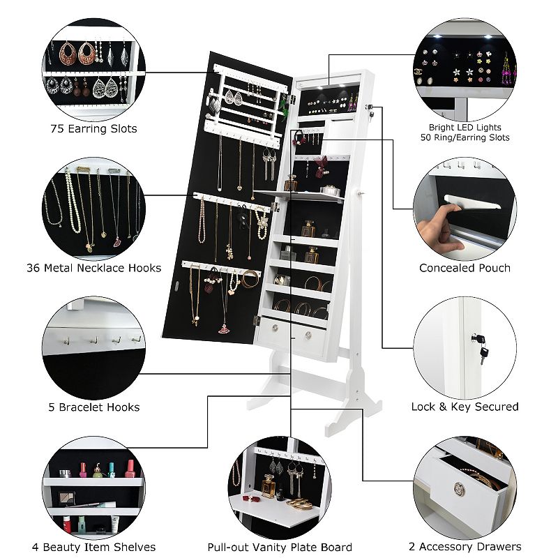 Elene Jewelry Armoire Lockable with LED Lights