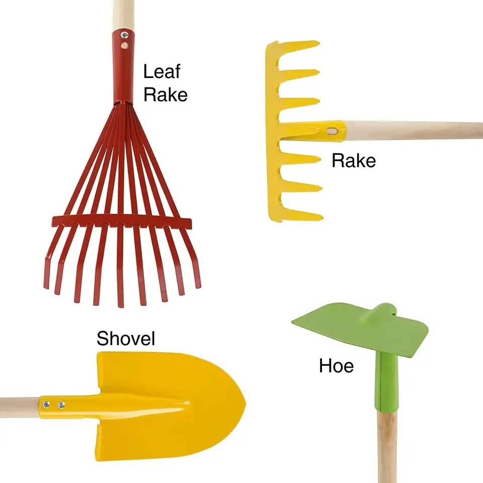 Mydays Girl and Boy small hands Wooden Hand Steel Pole Hand Kids 70inch Gardening Tool set Garden Rake Spade Shovel Combination