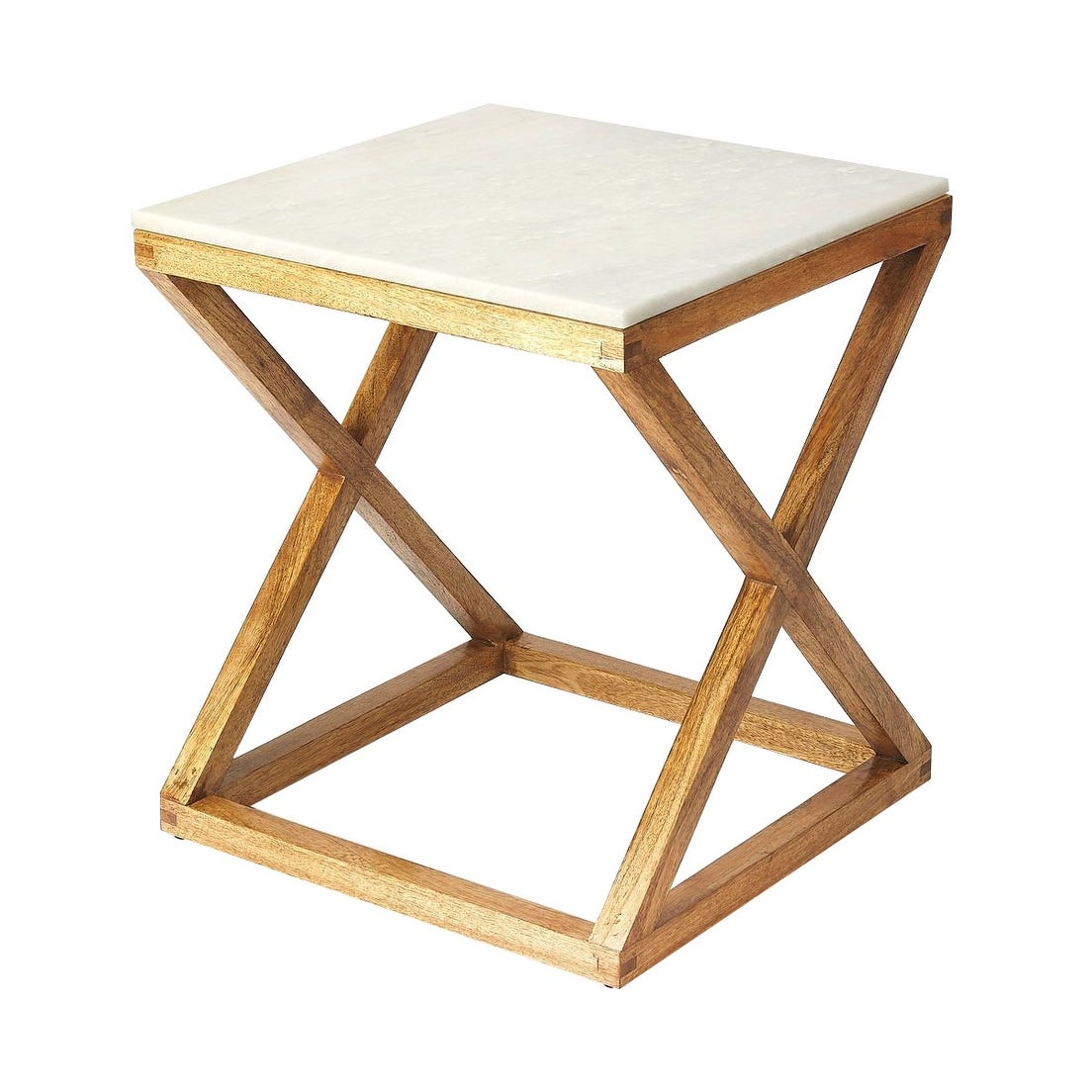 Modern Marble and Wood Square End Table - Natural Wood