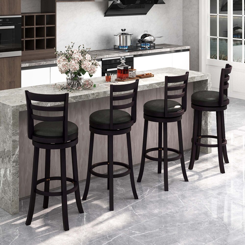 4 PCS Bar Stools Swivel Bar Height Chairs with PU Upholstered Seats