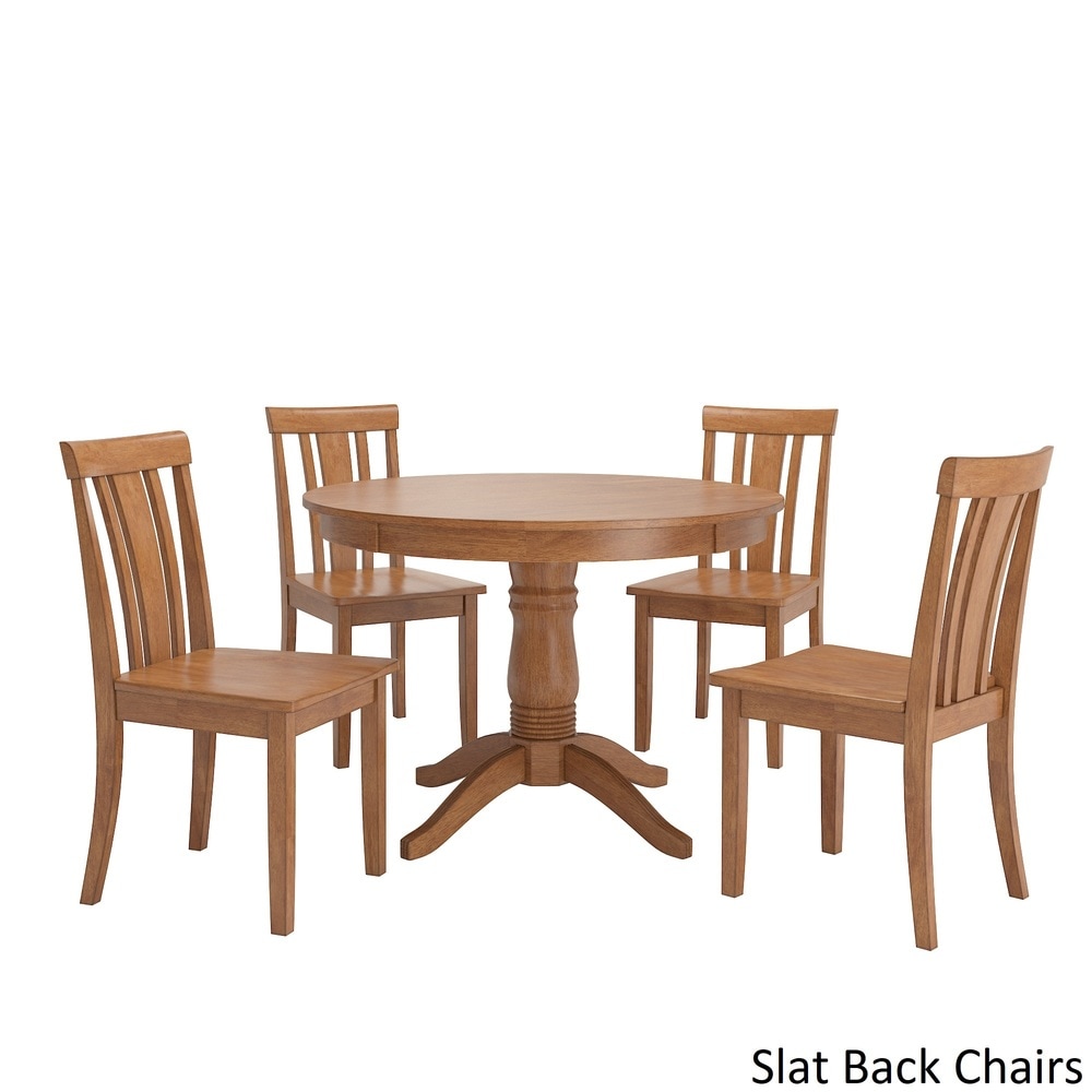 Wilmington II Round Pedestal Base Oak Finish 5 Piece Dining Set by iNSPIRE Q Classic