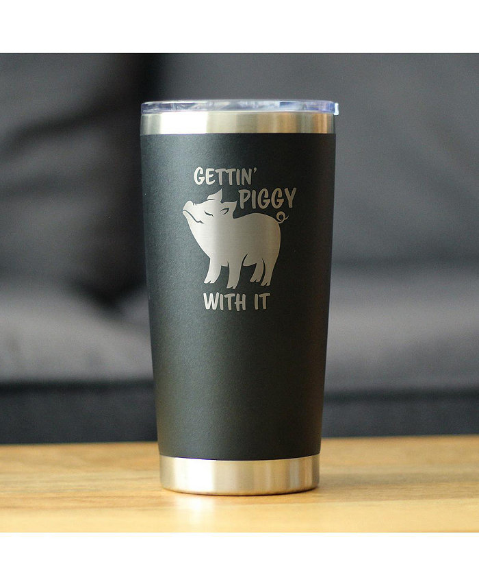 Bevvee Gettin Piggy - Insulated Coffee Tumbler Cup with Sliding Lid - Stainless Steel Insulated Mug - Pig Themed Coffee Gifts