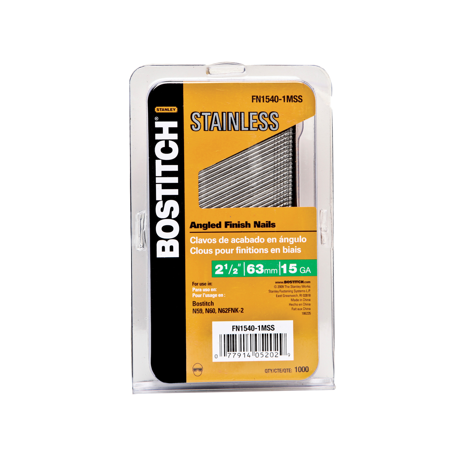 Bostitch 2-1/2 in. 15 Ga. Angled Strip Stainless Steel Finish Nails 1，000 pk