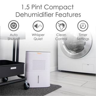 Crane 4 Pint Compact Dehumidifier with 2 Settings for Small to Medium Rooms up to 300 sq.ft. EE-1000