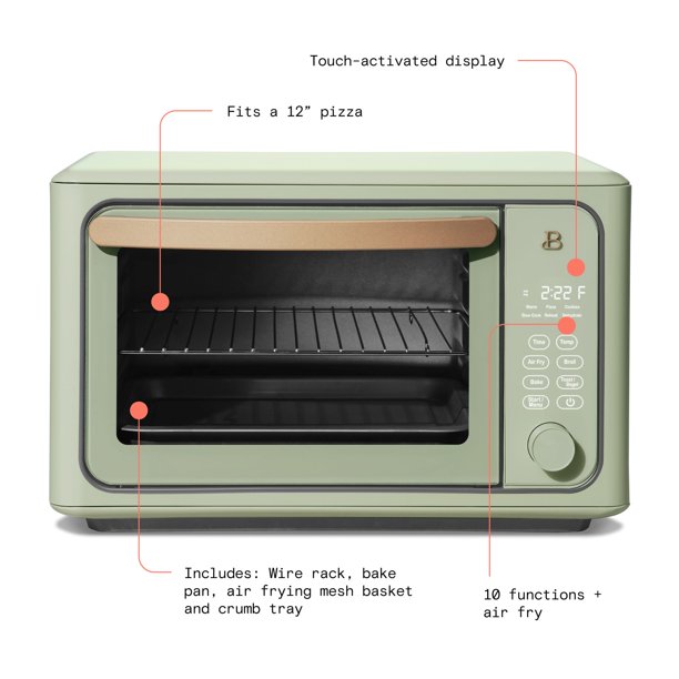 Beautiful 6 Slice Touchscreen Air Fryer Toaster Oven， Sage Green by Drew Barrymore