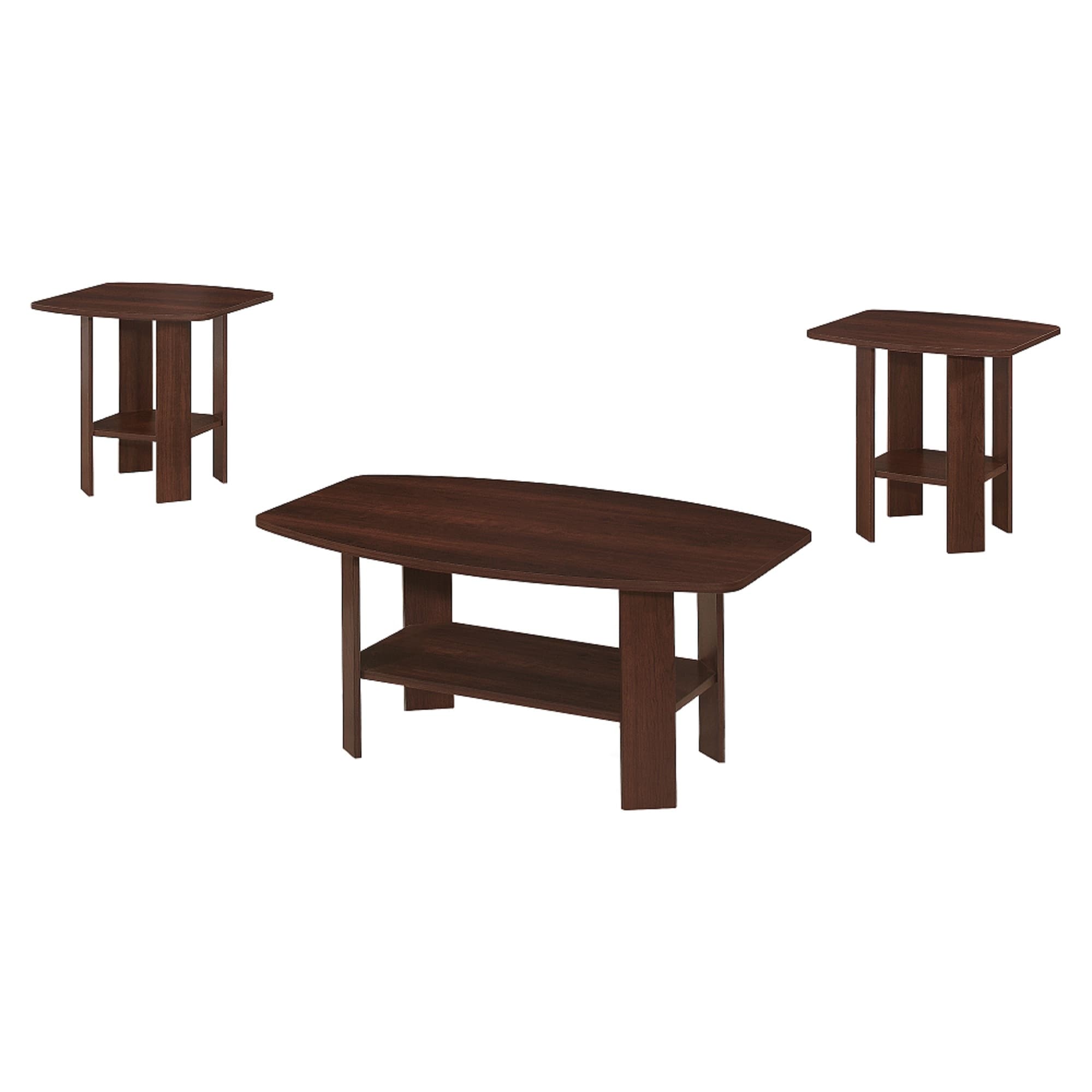 Set of 3 Brown Cherry Wood Tables 35.5