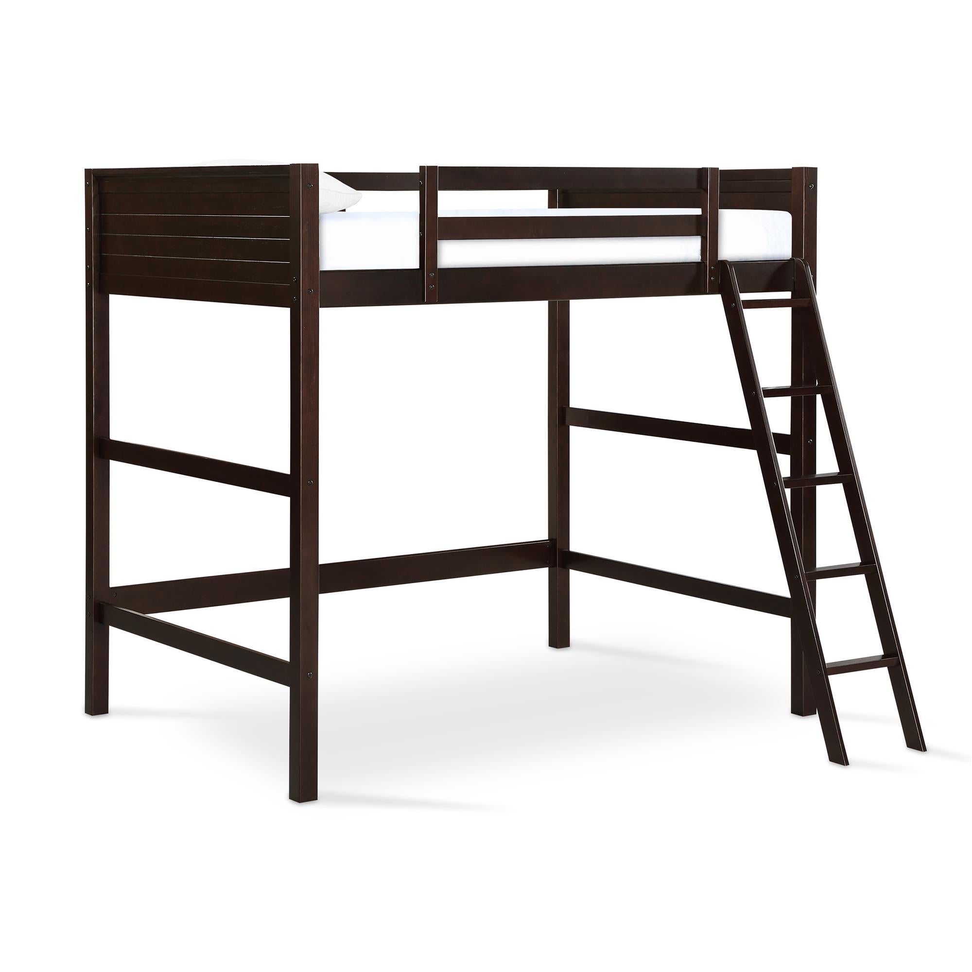 Your Zone Kids Wooden Loft Bed with Ladder, Full, Espresso