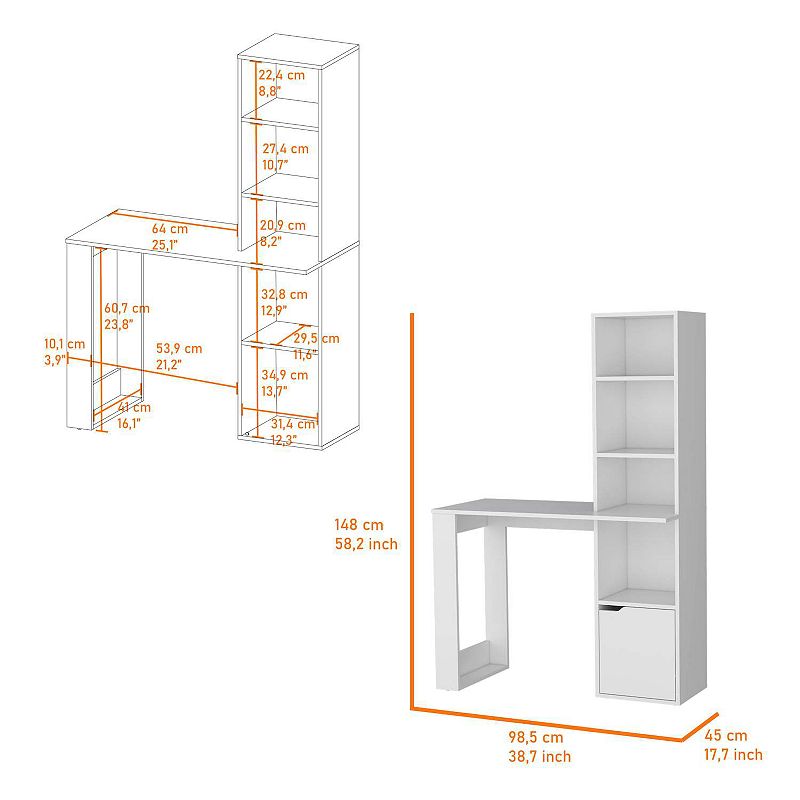 Anson Computer Desk with 4-Tier Bookcase and 1-Door Cabinet