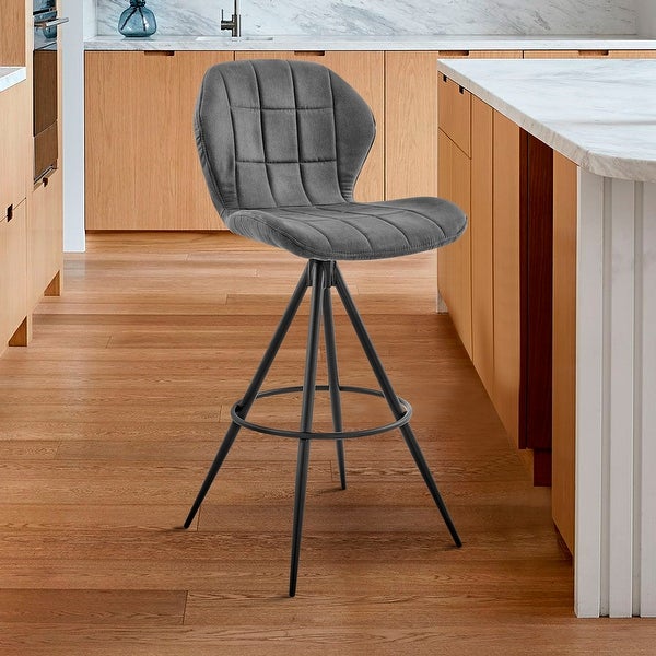 Catalina Counter or Bar Height Stool in Charcoal Fabric and Black Finish