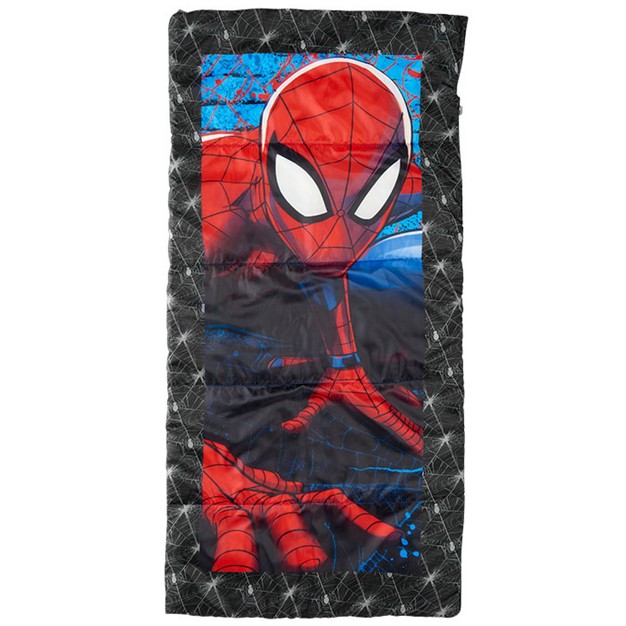 Exxel Marvel Spiderman Superhero Kids Outdoor Youth Sized 2 Piece Camping Set With Matching Sleeping Bag And Carrying Backpack