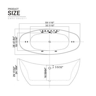 Empava Luxury 59 in. Center Drain Acrylic Freestanding Flatbottom Whirlpool Bathtub in White with Faucet EMPV-59AIS11