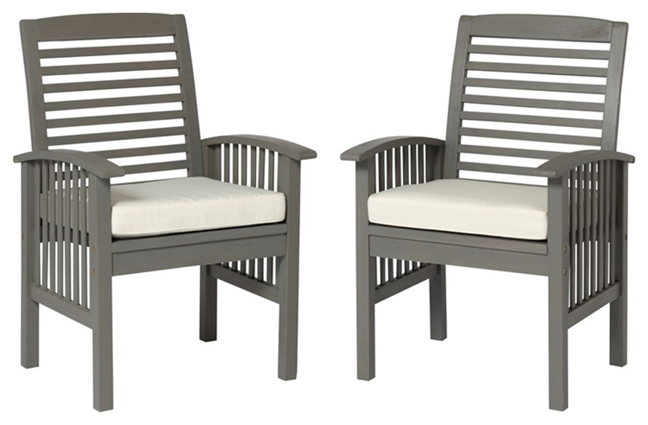 Walker Edison Acacia Wood Patio Chairs with Cushions  Gray Wash   Transitional   Outdoor Lounge Chairs   by Homesquare  Houzz