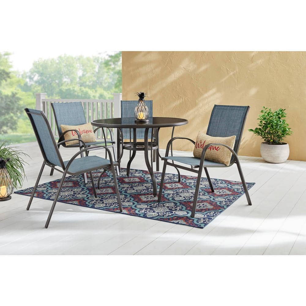 StyleWell Mix and Match Stackable Brown Steel Sling Outdoor Patio Dining Chair in Denim FCS00015J-Lblue