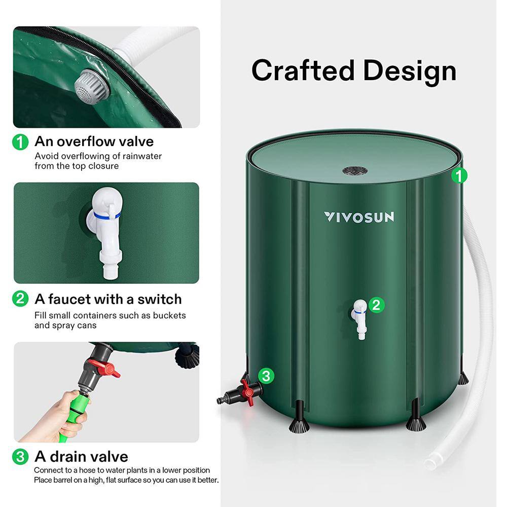 VIVOSUN 132 Gal. Collapsible Rain Barrel with wo Spigots and Overflow Kit in Green wal-RB-0003