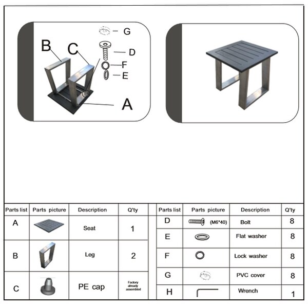 Outdoor Indoor Aluminum Square End Table/Side Table