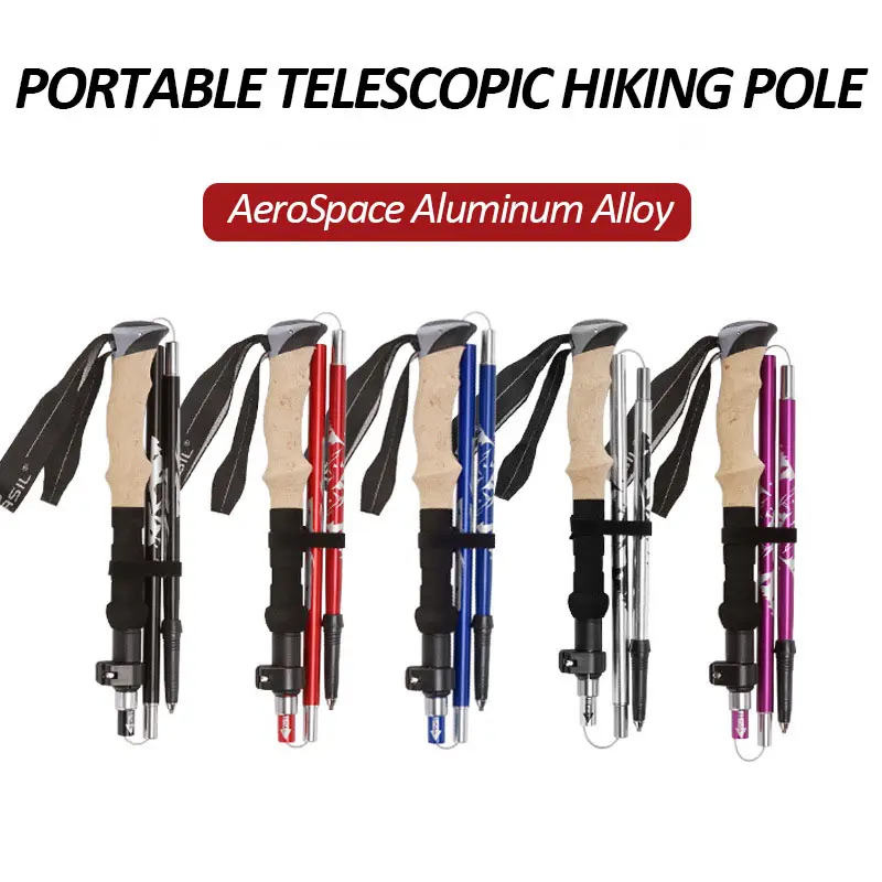 Mountain Wild Camp Walking Stick Adjustable Folding Telescopic Smart Hiking Pole Wholesale Custom Self Defense Luxury