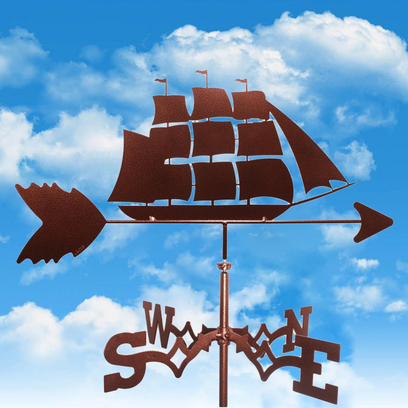 Farmhouse Sailing Ship Weather Vane Roof Mount Rod， Wind Direction Indicator Outdoor Metal Bracket Weather Vane