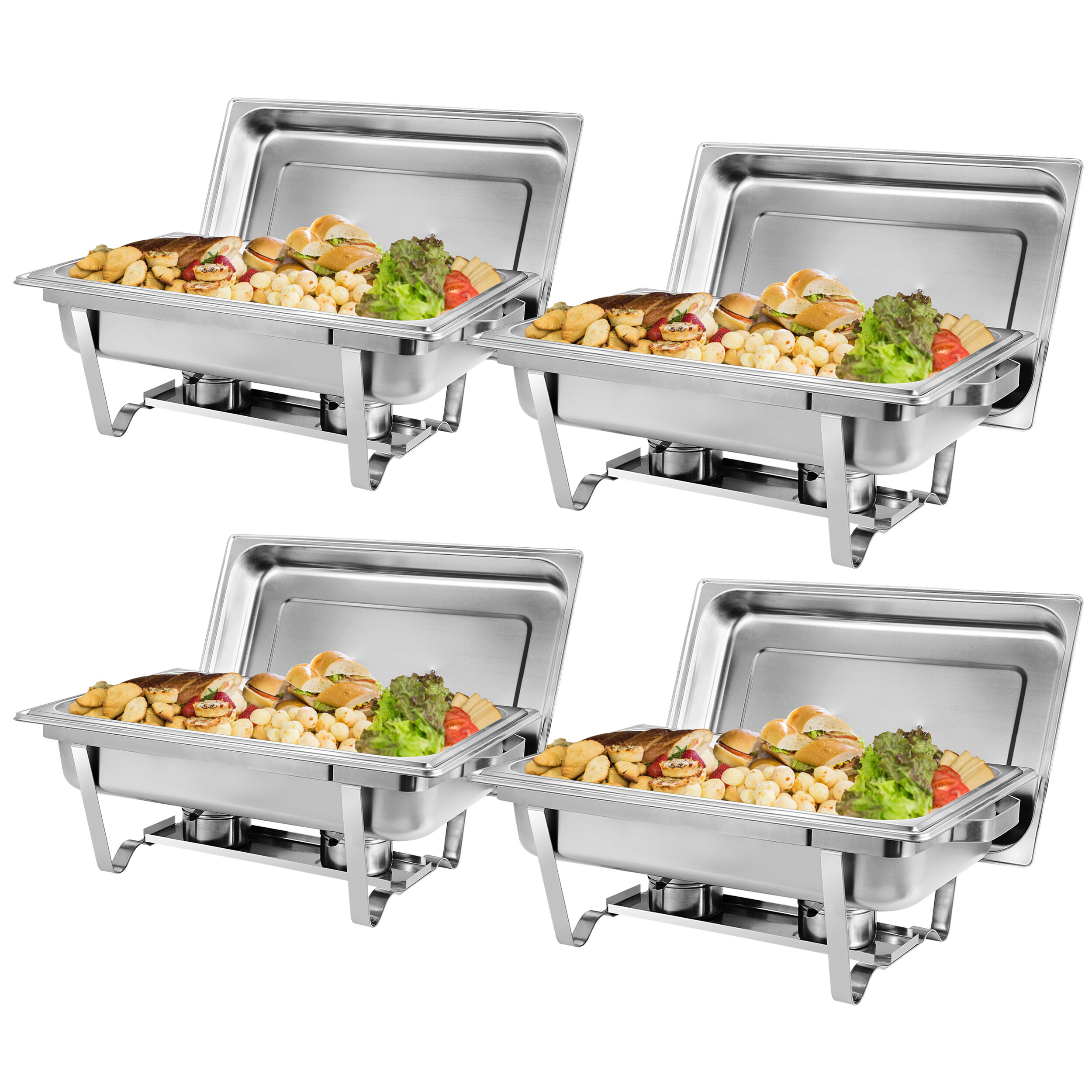 SuperDeal 4 Pack Stainless Steel Chafing Dishes Rectangular 8 Quart Buffet Tray Silver