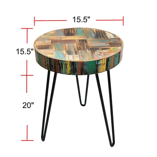 Greenage Reclaimed Wood Carving End Table Living Room Night Stand