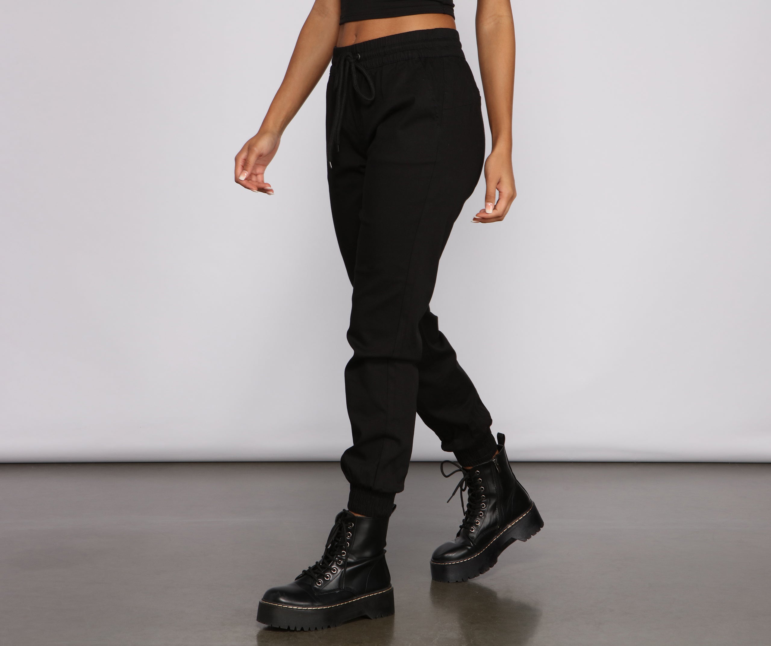 Basic High Waist Twill Joggers