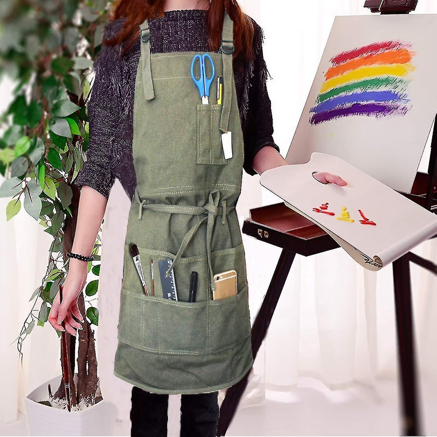 Apron With Pockets Painting Apron Painter Adjustable Neck Strap Waist Ties Gardening Waxed For Wom