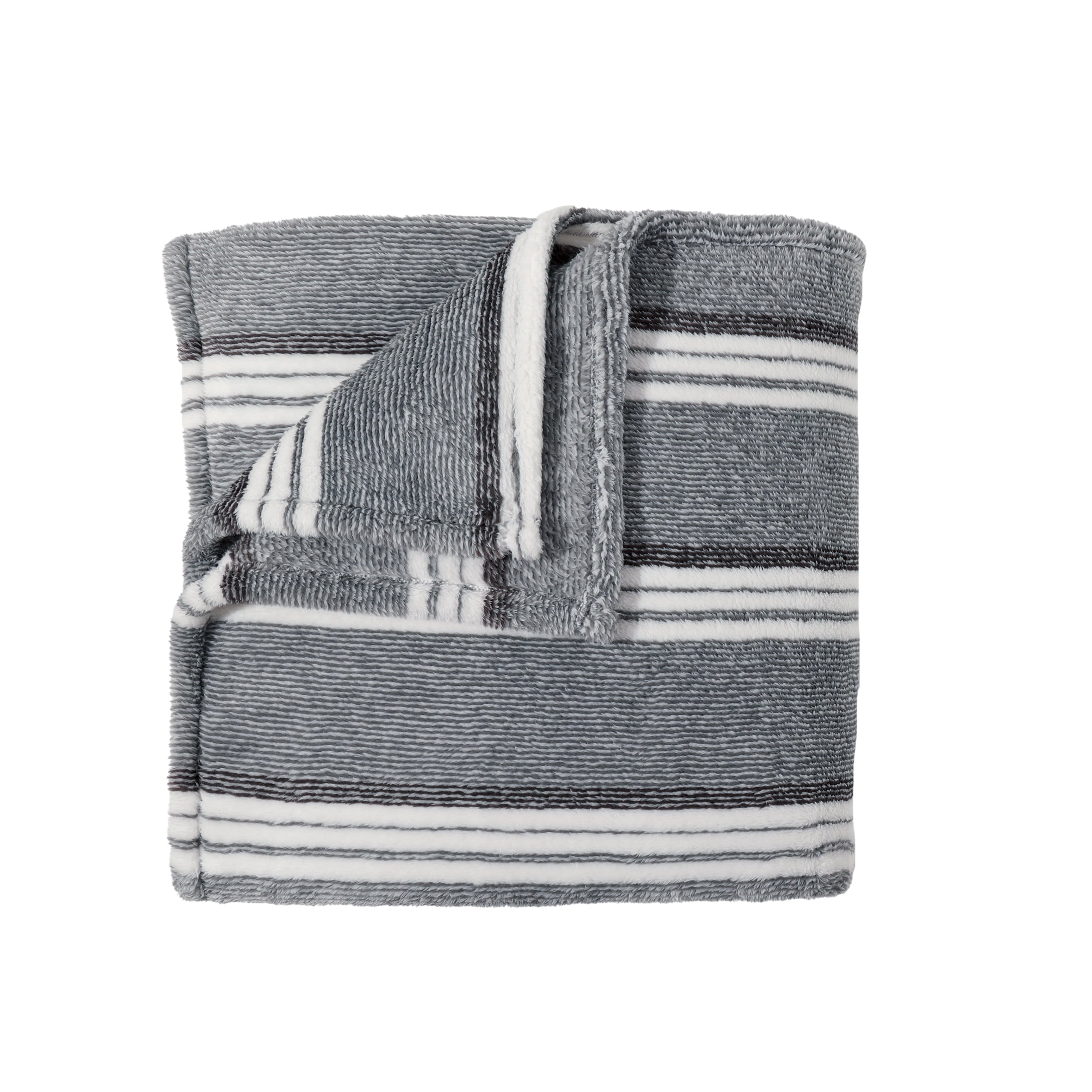 Berkshire Blanket Eco Plush Bed Blanket， Grey Stripe， Twin