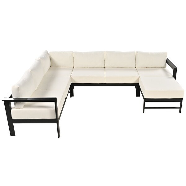 Ushaped MultiPerson Outdoor Conversation Set With White Cushions