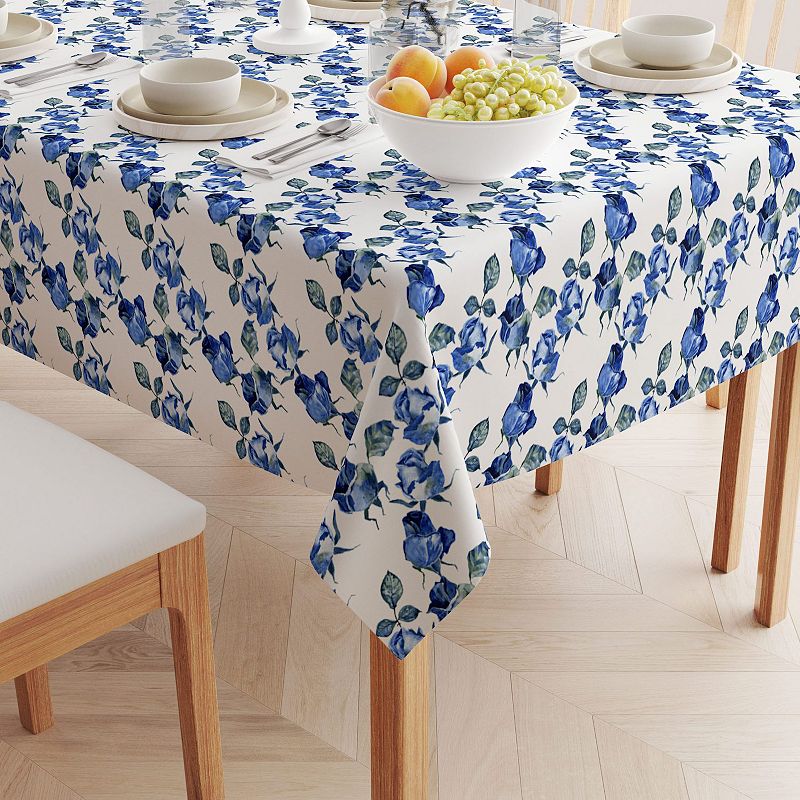 Square Tablecloth， 100% Polyester， 54x54， Blue Watercolor Roses