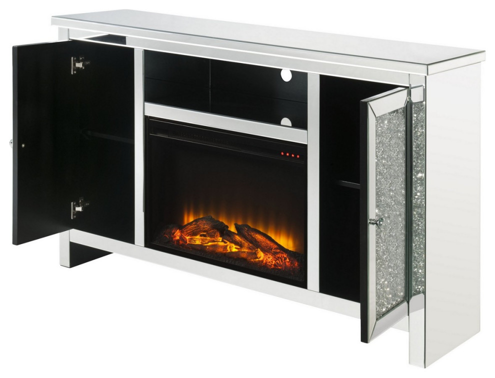 Benzara BM251038 TV Stand With Electric Fireplace/Acrylic Faux Diamond  Silver   Contemporary   Entertainment Centers And Tv Stands   by Uber Bazaar  Houzz