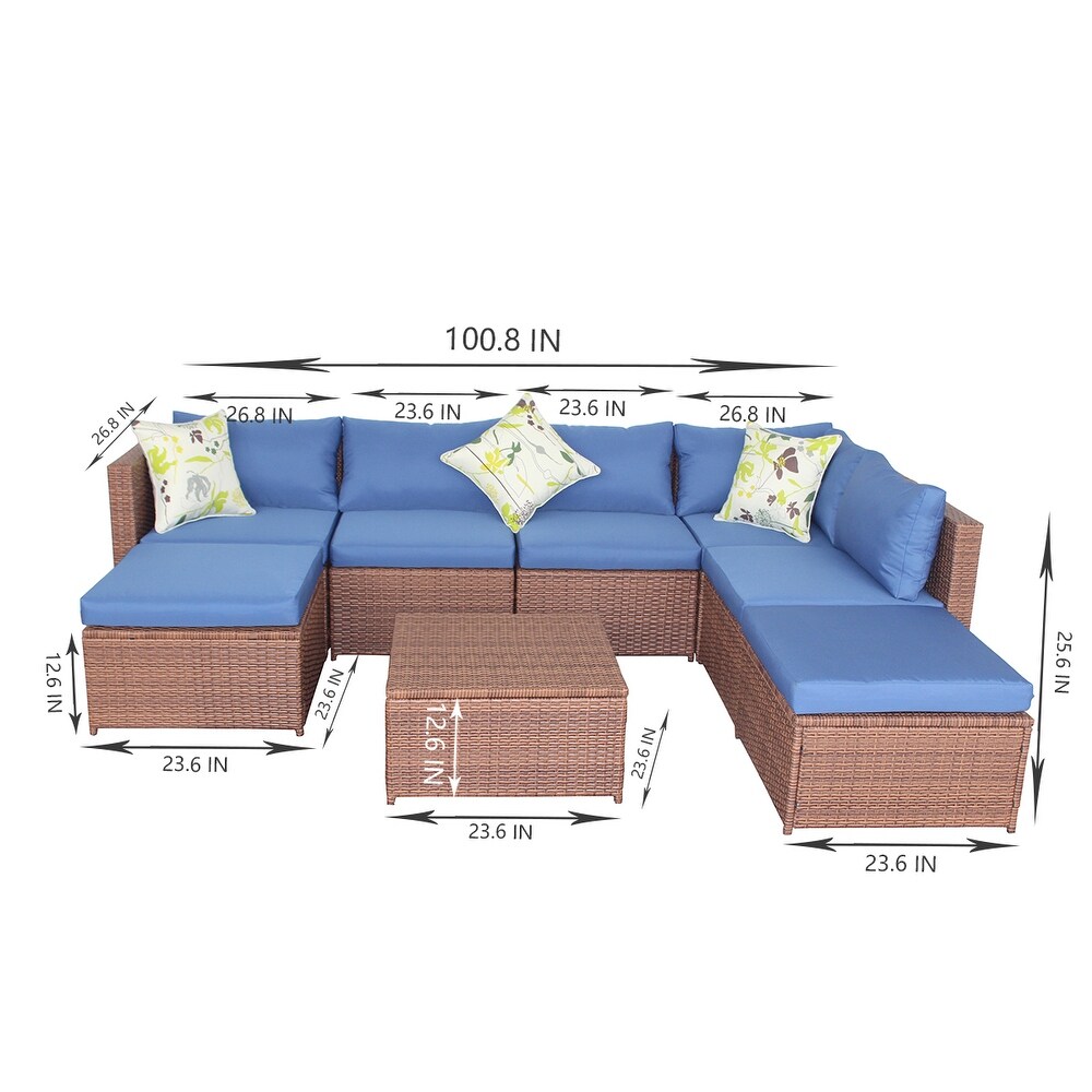 Patio Outdoor 7 Piece PE Rattan Sectional Sofa Furniture Set