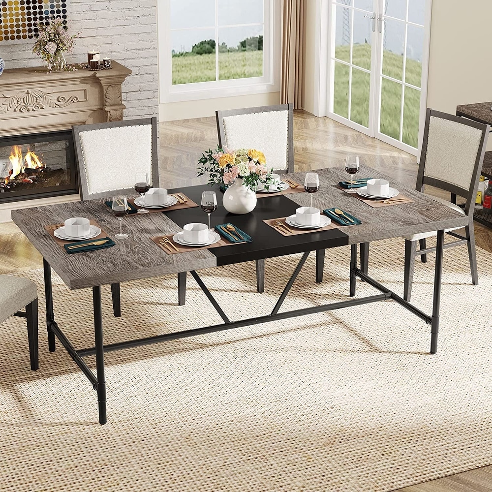 70.8 x 35.4 inch Dining Table for 6 8  Kitchen Dining Room Table with Tube Metal Frame Brown