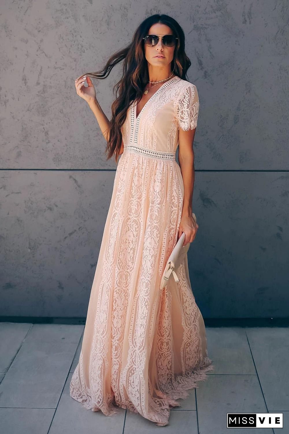 Pink Fill Your Heart Lace Maxi Dress