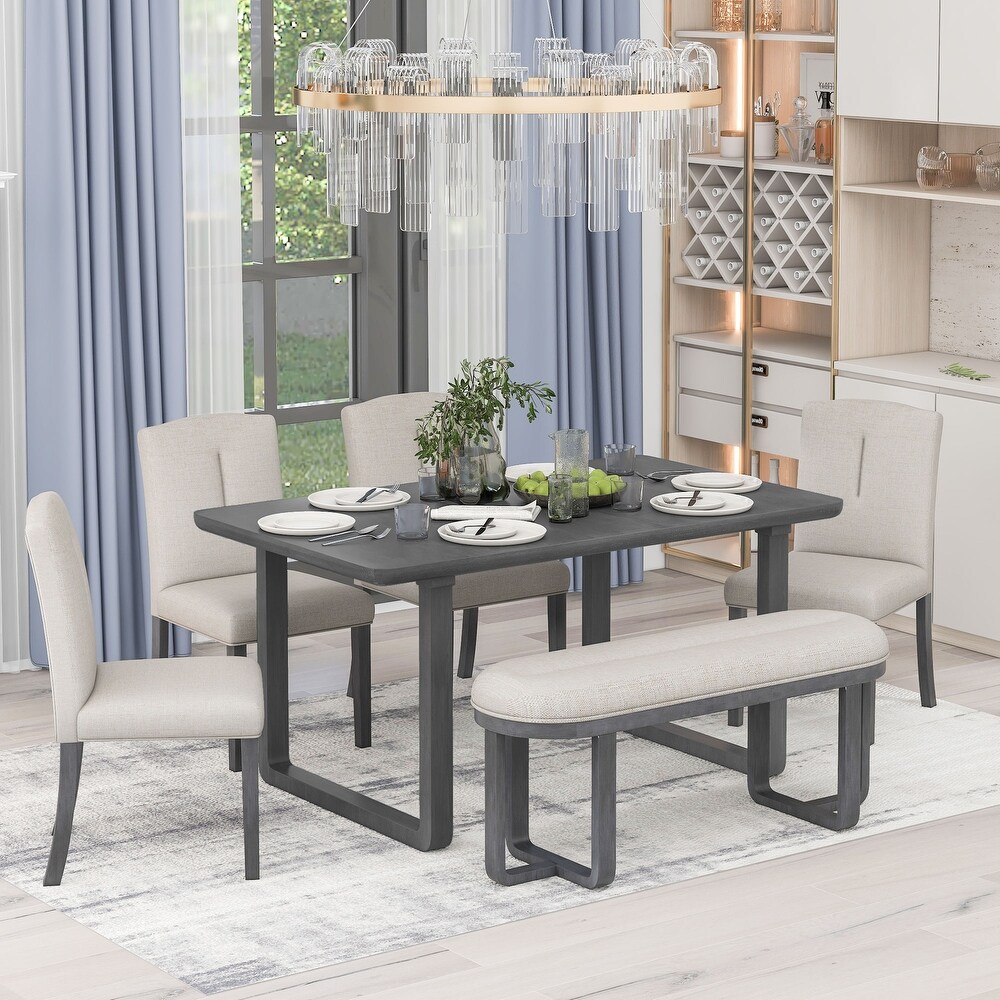 6 Piece Dining Set Includes Dining Table  4 Chairs   Bench with Foam Covered Seat Backs   Cushions