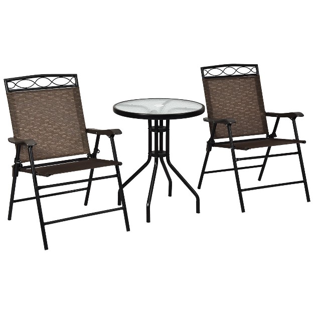 Tangkula 3pcs Patio Folding Dining Set For Backyard Garden Pool With 2 Patio Chairs And Table