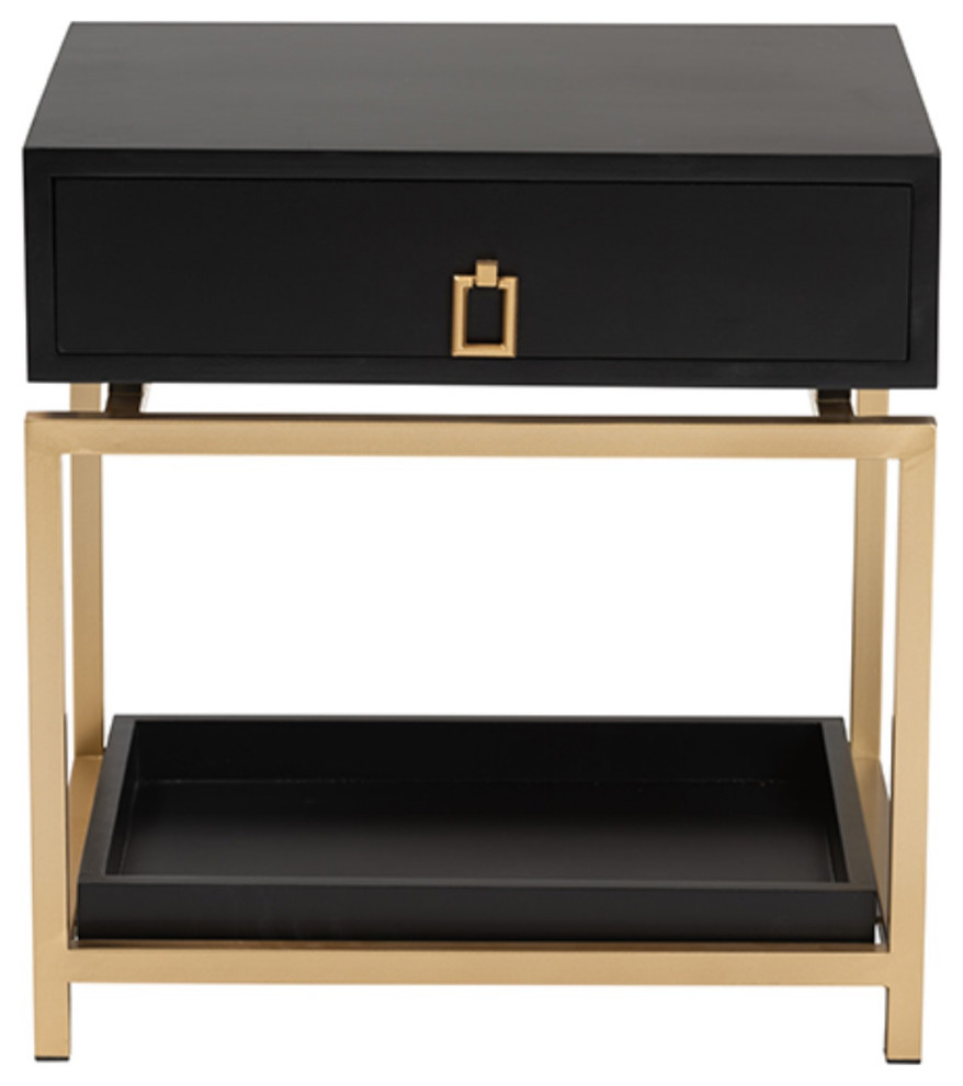 Melosa Glam and Luxe Black Finished Wood and Gold Metal 1 Drawer End Table   Contemporary   Side Tables And End Tables   by VirVentures  Houzz