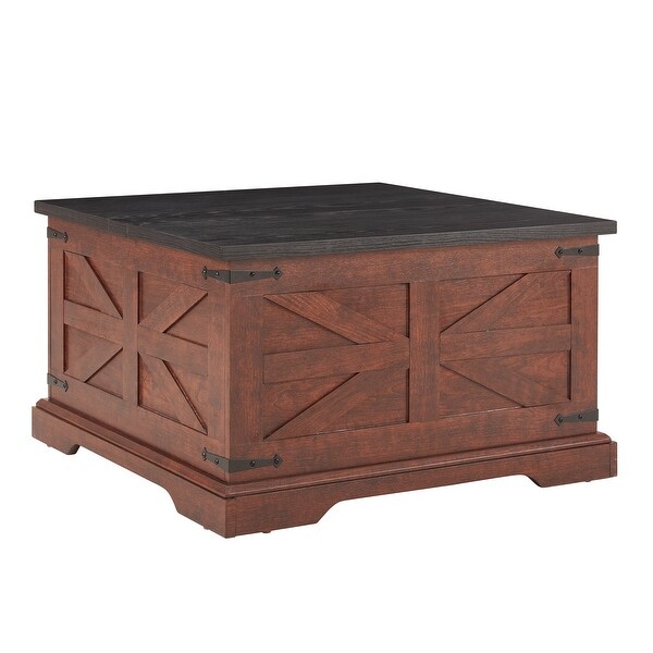 Farmhouse Coffee Table，Square Wood Center Table with Large Hidden Storage Compartment and Hinged Lift Top for Living Room