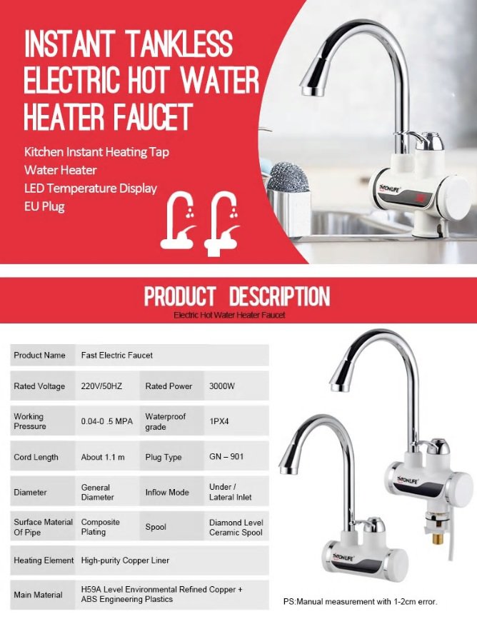 Instant Tankless Electric Hot Water Heater Faucet Kitchen Instant Heating Tap Water Heater