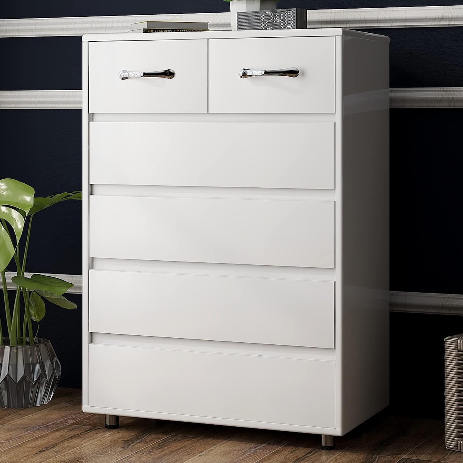 6 Drawers Dressers Chest of Drawer Bedroom Cabinet Tall Storage Nightstand Sidetable for Living Room (6 Drawers， White) - - 37668298