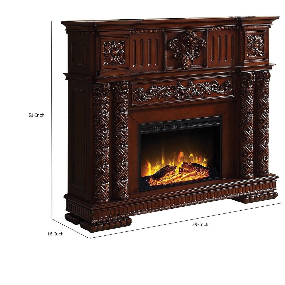 Jess 59 Inch Classical Electric Fireplace  Carved  Remote  Cherry Brown