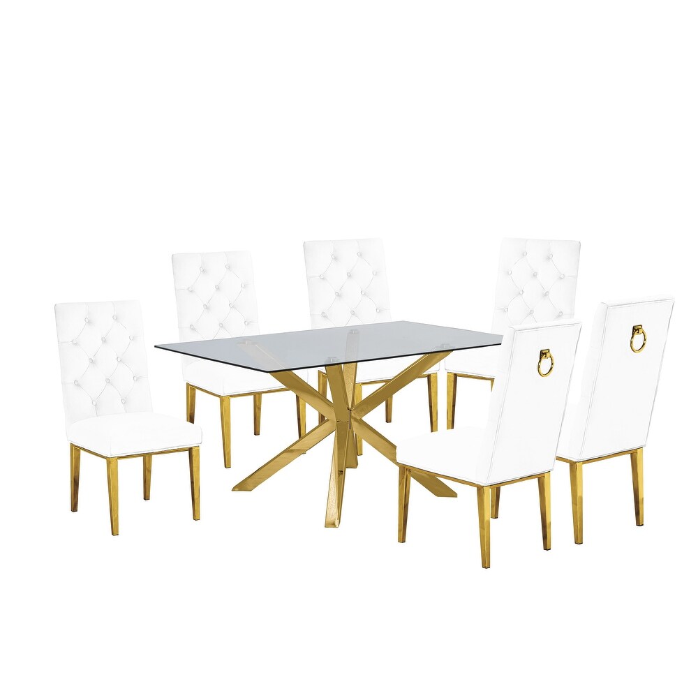 Best Quality Furniture Contemporary Glass 7 pc Dining Set w/ Rings