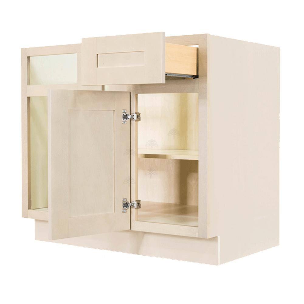 LIFEART CABINETRY Lancaster Shaker Assembled 36x34.5x24 in. Base Blind Corner Cabinet in Stone Wash ALSW-BBC36