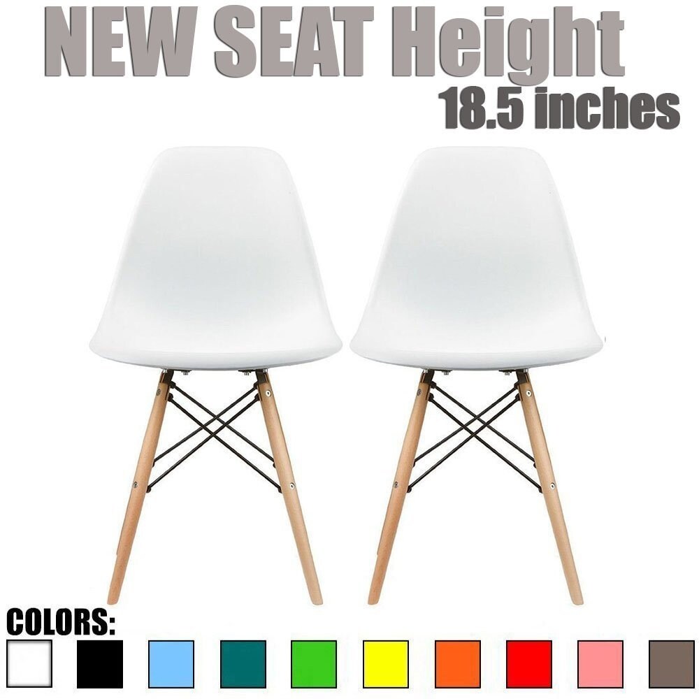 Set of 2 Designer Plastic Eiffel Chairs Solid Wood Legs Retro Dining Molded Shell Hotel Dowel For Kitchen Bedroom Work