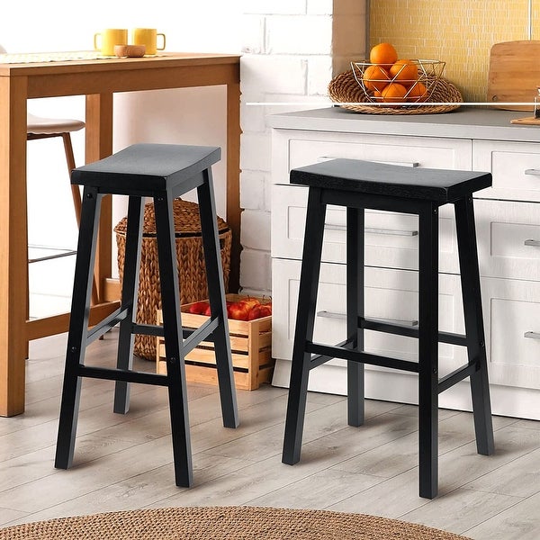 PJ Wood Classic Saddle-Seat 29 Inch Tall Kitchen Counter Stools， Black， Set of 2 - 26.4