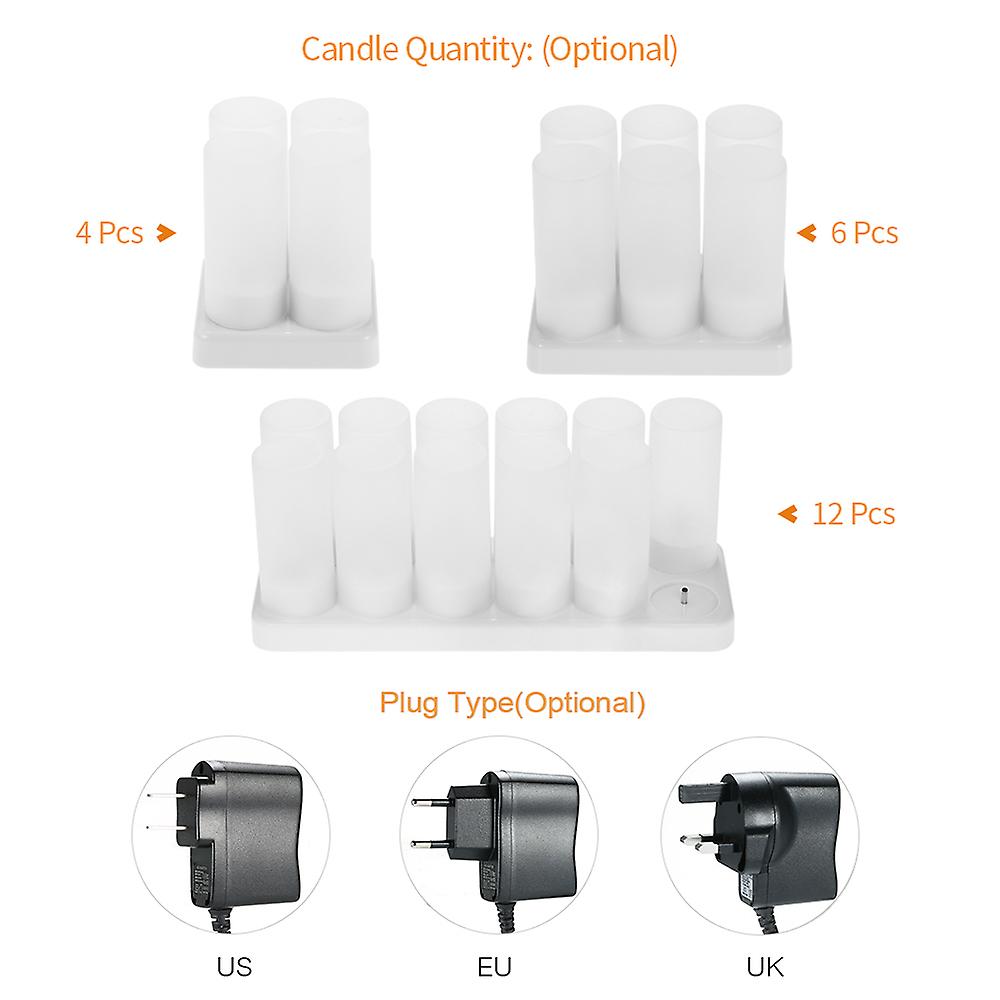 12 Pcs Led Candles，12 Pcs Frosted Cups， Charging Base， Ac Adapter， User Manual(english)