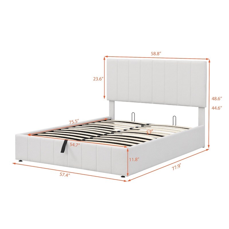 Lift Up Storage Bed Full/Queen Size  Upholstered Platform Bed Frame with a Hydraulic Storage System and Tufted Headboard