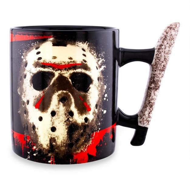 Silver Buffalo Friday The 13th Jason Mask 20 ounce Ceramic Mug With Machete shaped Handle